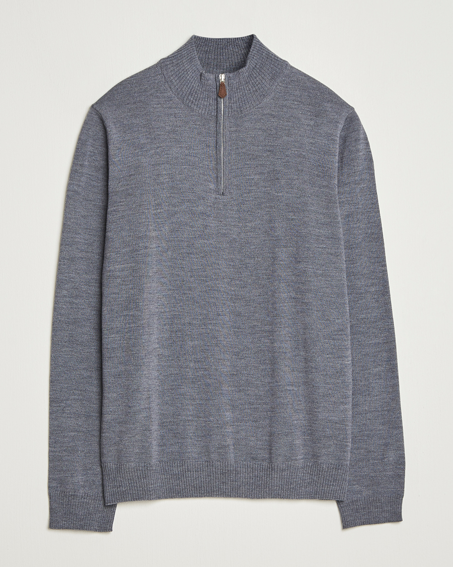 Men | Sweaters & Knitwear | Stenströms | Merino Half-Zip Grey