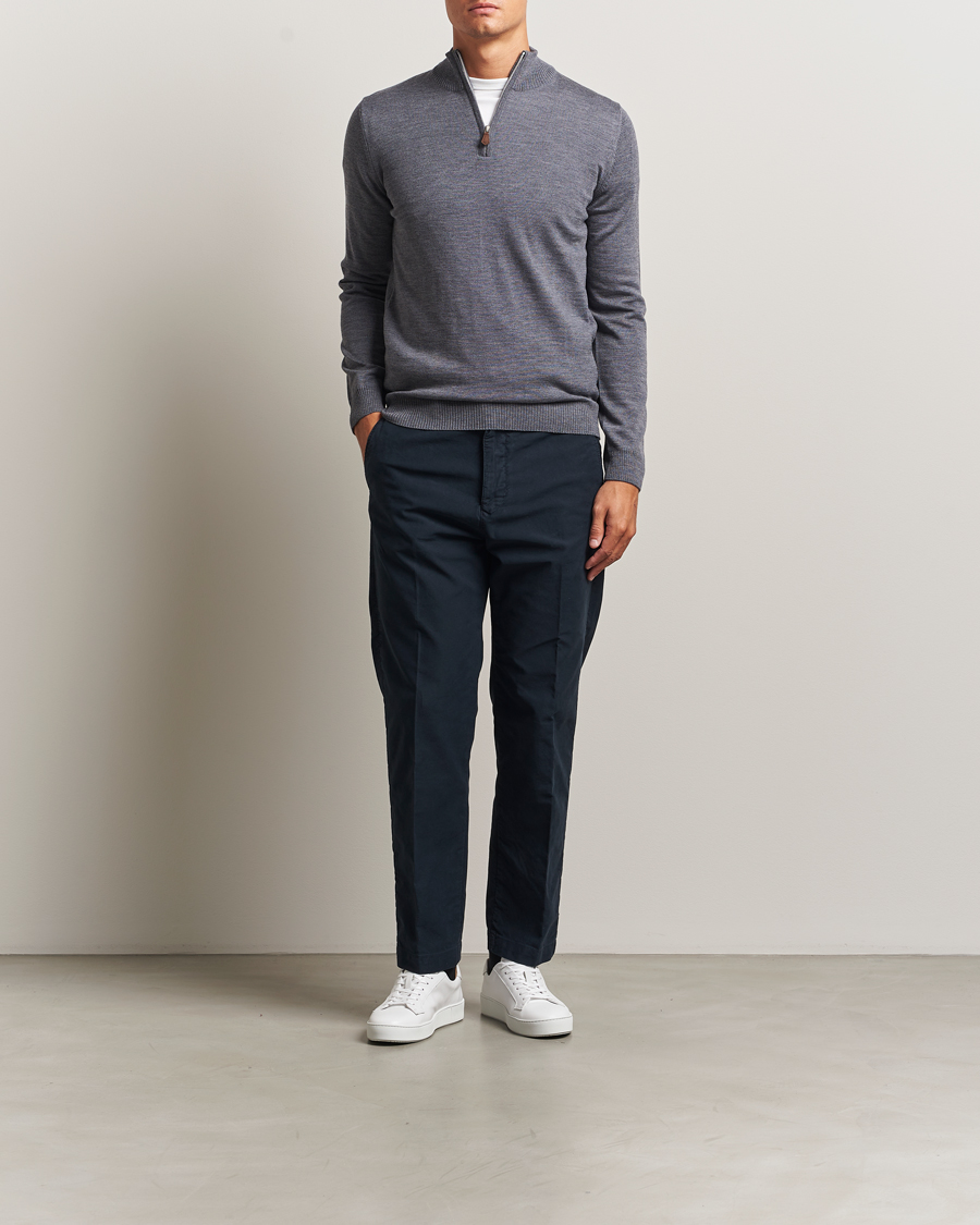 Men | Sweaters & Knitwear | Stenströms | Merino Half-Zip Grey