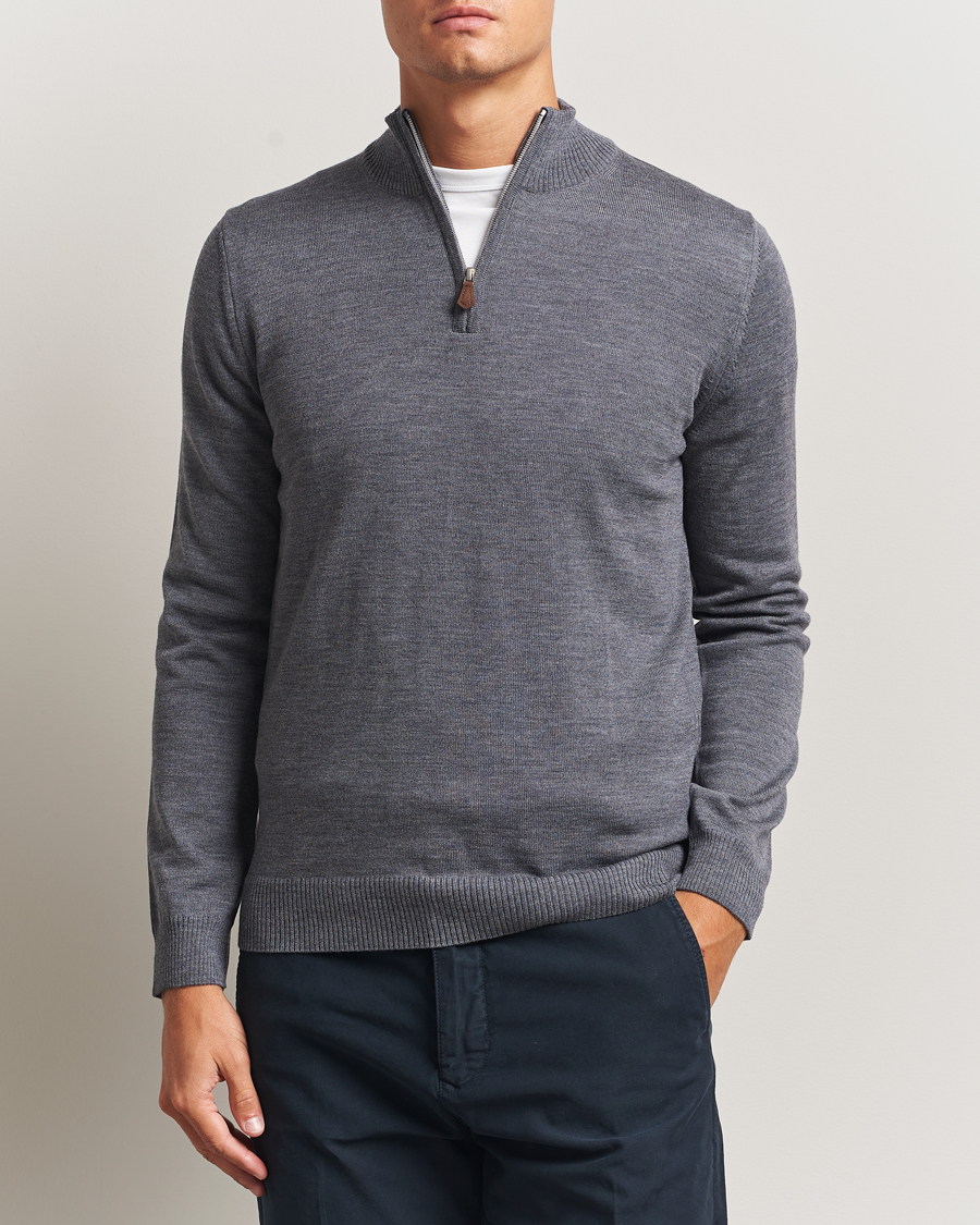 Men | Sweaters & Knitwear | Stenströms | Merino Half-Zip Grey