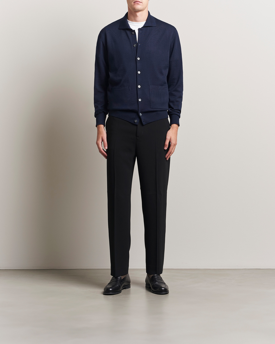 Men | Sweaters & Knitwear | Stenströms | Merino Pocket Cardigan Navy