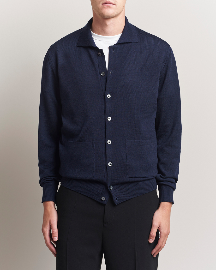 Men | Sweaters & Knitwear | Stenströms | Merino Pocket Cardigan Navy