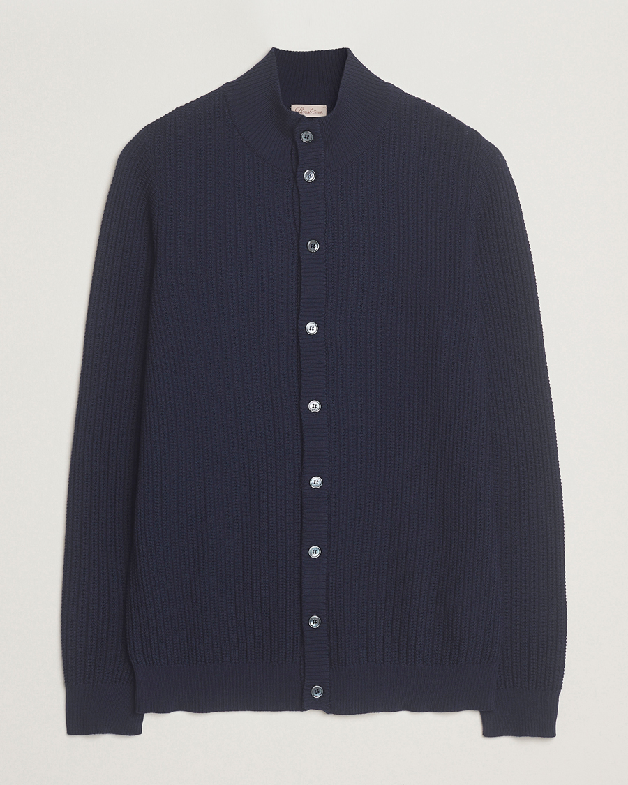 Men | Sweaters & Knitwear | Stenströms | Knitted Structure Cardigan Navy