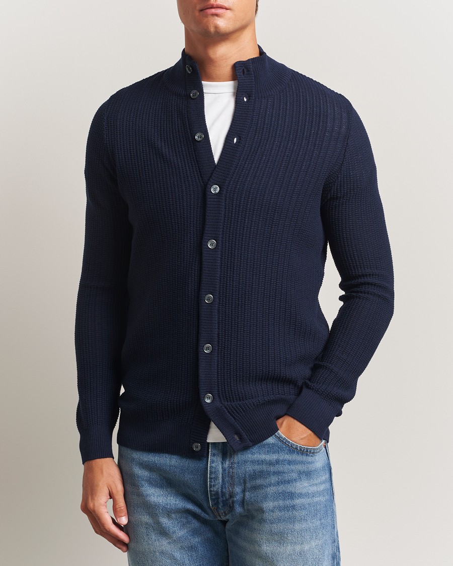 Men | Sweaters & Knitwear | Stenströms | Knitted Structure Cardigan Navy