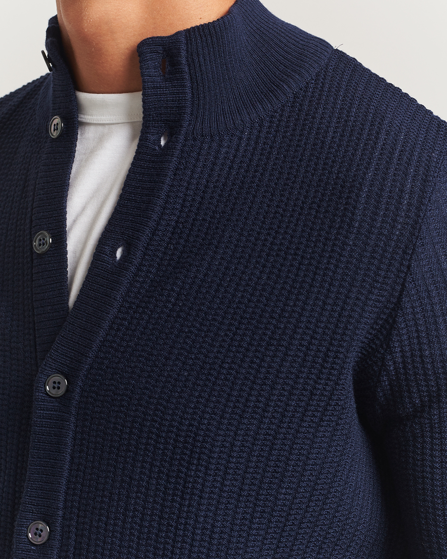 Men | Sweaters & Knitwear | Stenströms | Knitted Structure Cardigan Navy