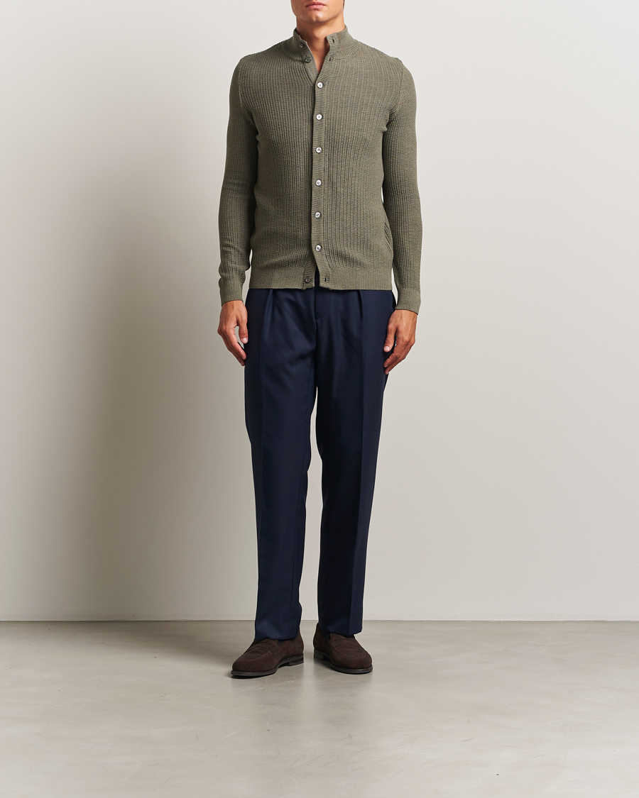 Men | Sweaters & Knitwear | Stenströms | Knitted Structure Cardigan Green