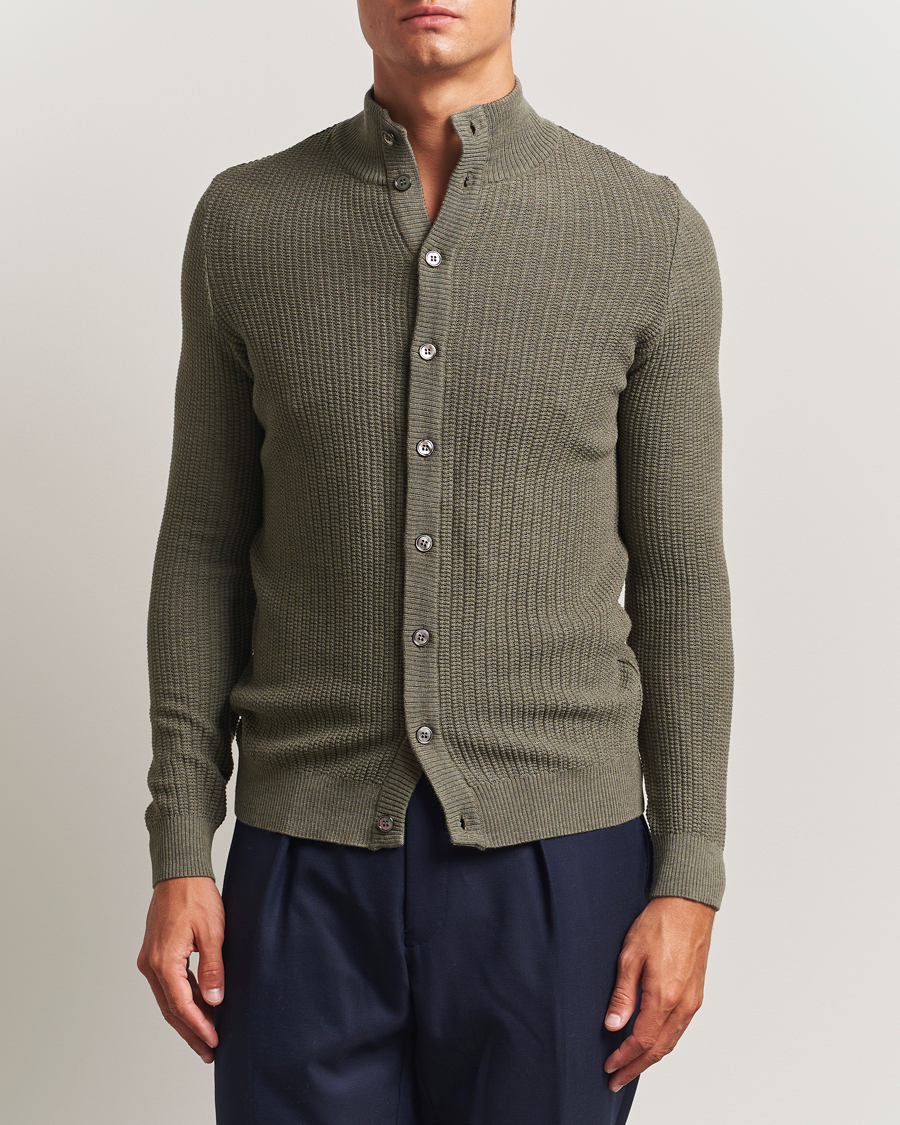 Men | Sweaters & Knitwear | Stenströms | Knitted Structure Cardigan Green