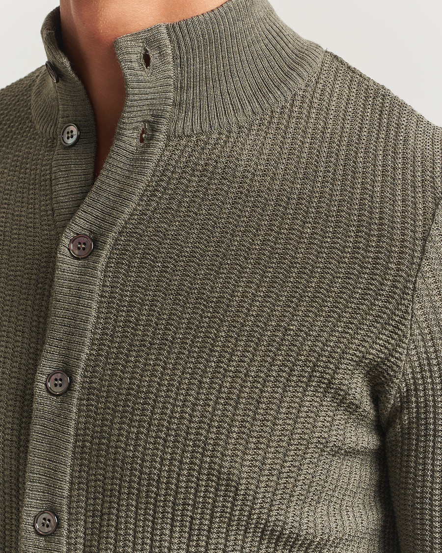 Men | Sweaters & Knitwear | Stenströms | Knitted Structure Cardigan Green