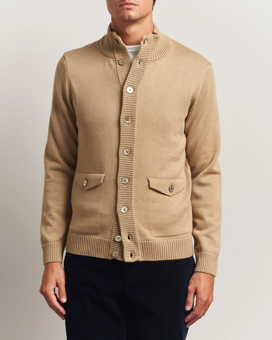 Men | Sweaters & Knitwear | Stenströms | Chunky Knitted Merino Cardigan Beige