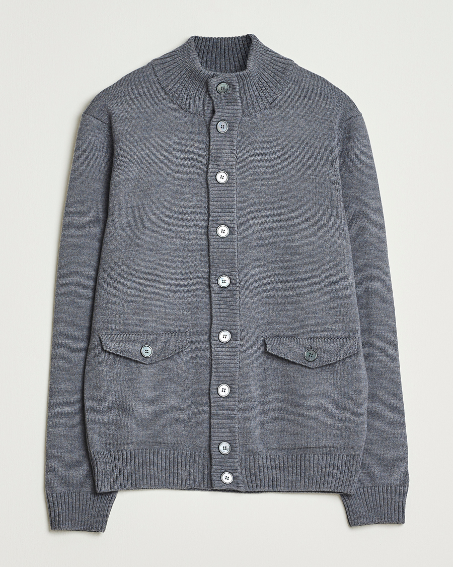 Men | Sweaters & Knitwear | Stenströms | Chunky Knitted Merino Cardigan Grey