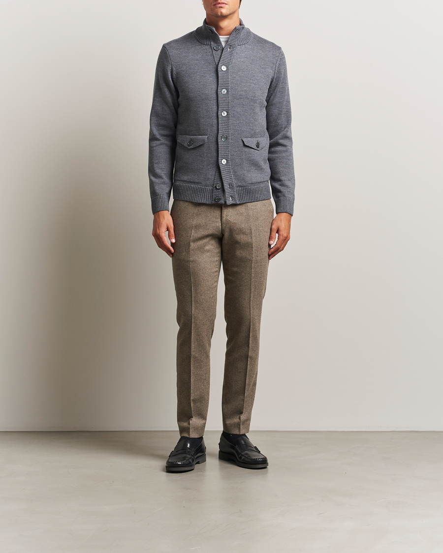 Men | Sweaters & Knitwear | Stenströms | Chunky Knitted Merino Cardigan Grey