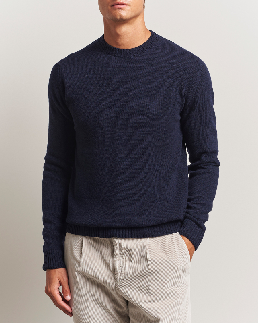 Men | Sweaters & Knitwear | Stenströms | Brushed Merino Crew Neck Navy