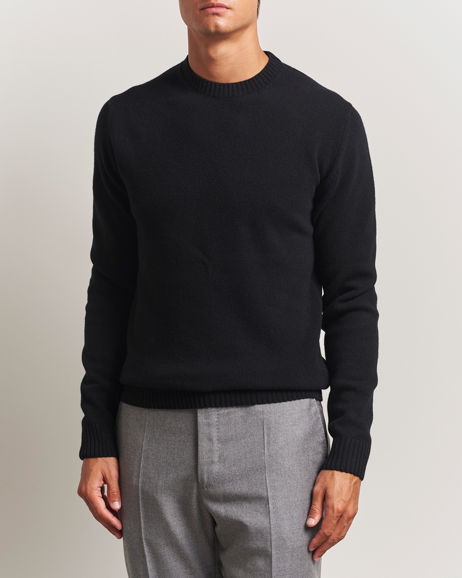 Men | Sweaters & Knitwear | Stenströms | Brushed Merino Crew Neck Black