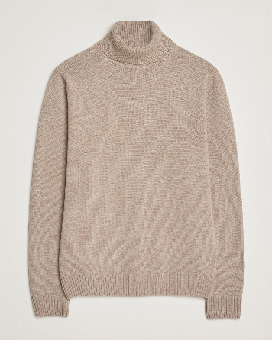 Men | Sweaters & Knitwear | Stenströms | Brushed Merino Rollneck Light Brown