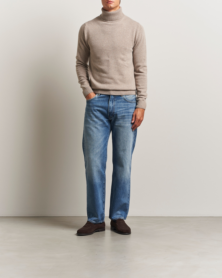 Men | Sweaters & Knitwear | Stenströms | Brushed Merino Rollneck Light Brown