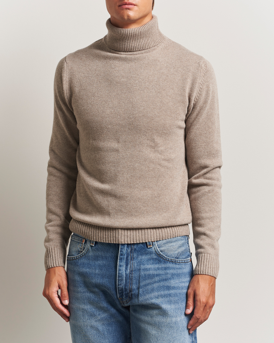 Men | Sweaters & Knitwear | Stenströms | Brushed Merino Rollneck Light Brown