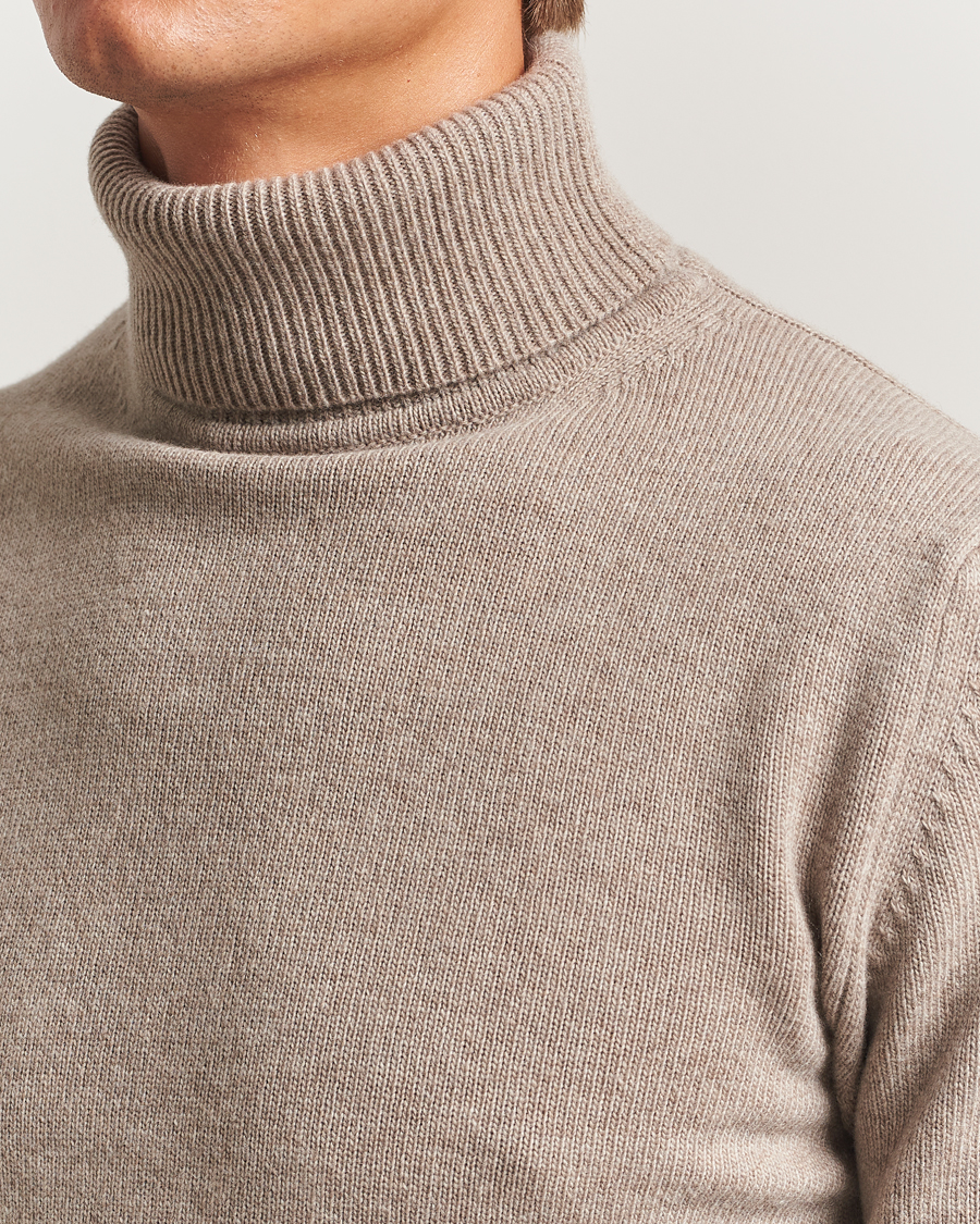 Men | Sweaters & Knitwear | Stenströms | Brushed Merino Rollneck Light Brown