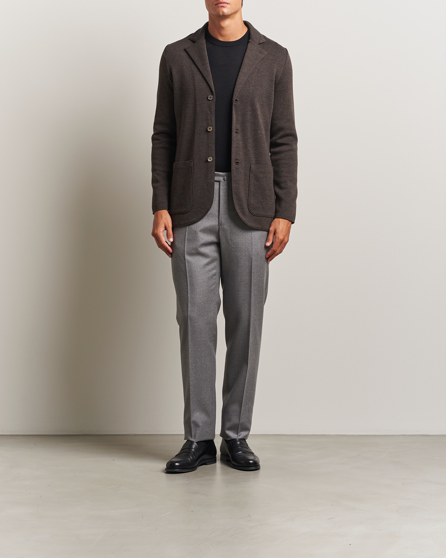 Men | Blazers | Stenströms | Milano Knitted Merino Blazer Dark Brown