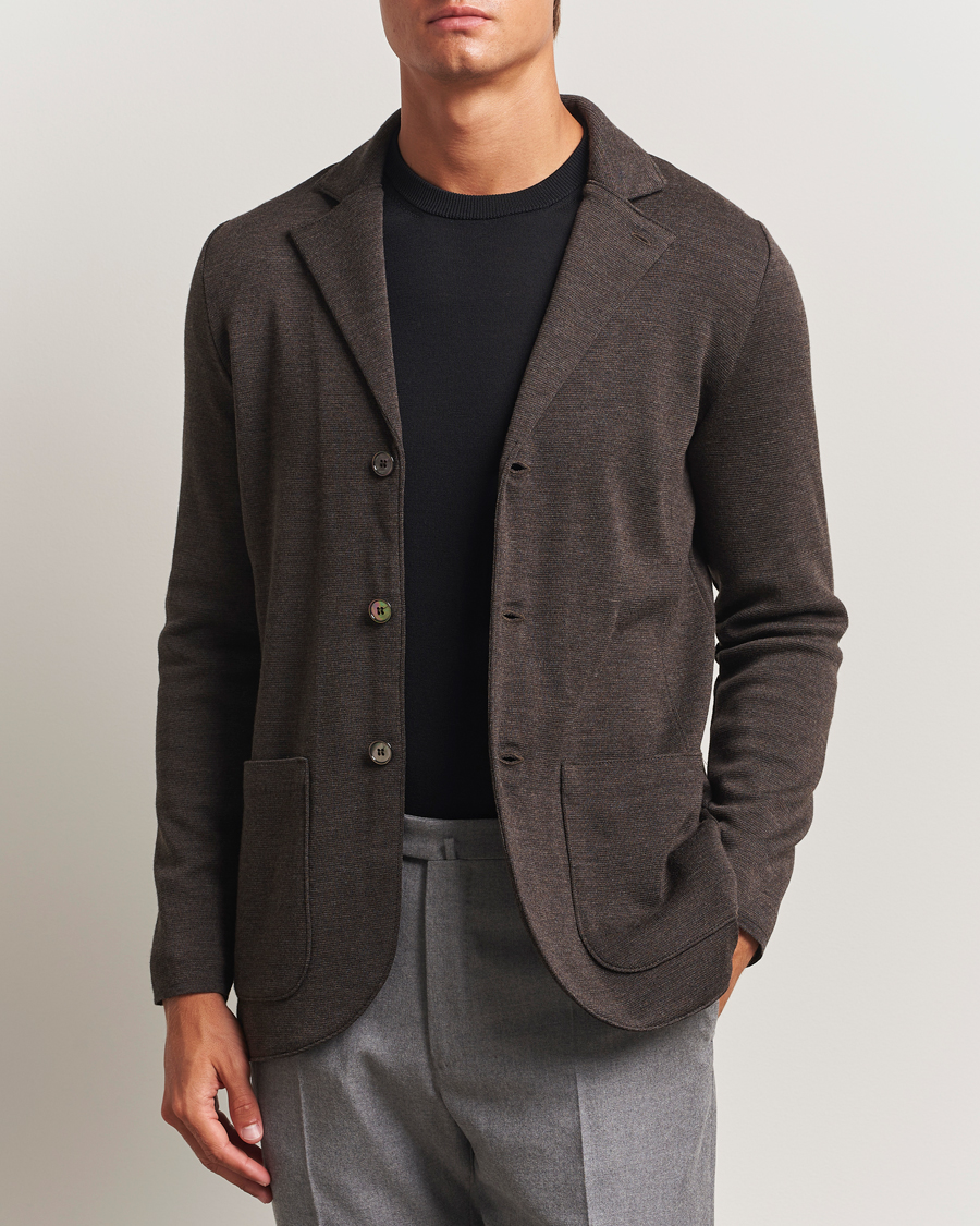 Men | Blazers | Stenströms | Milano Knitted Merino Blazer Dark Brown