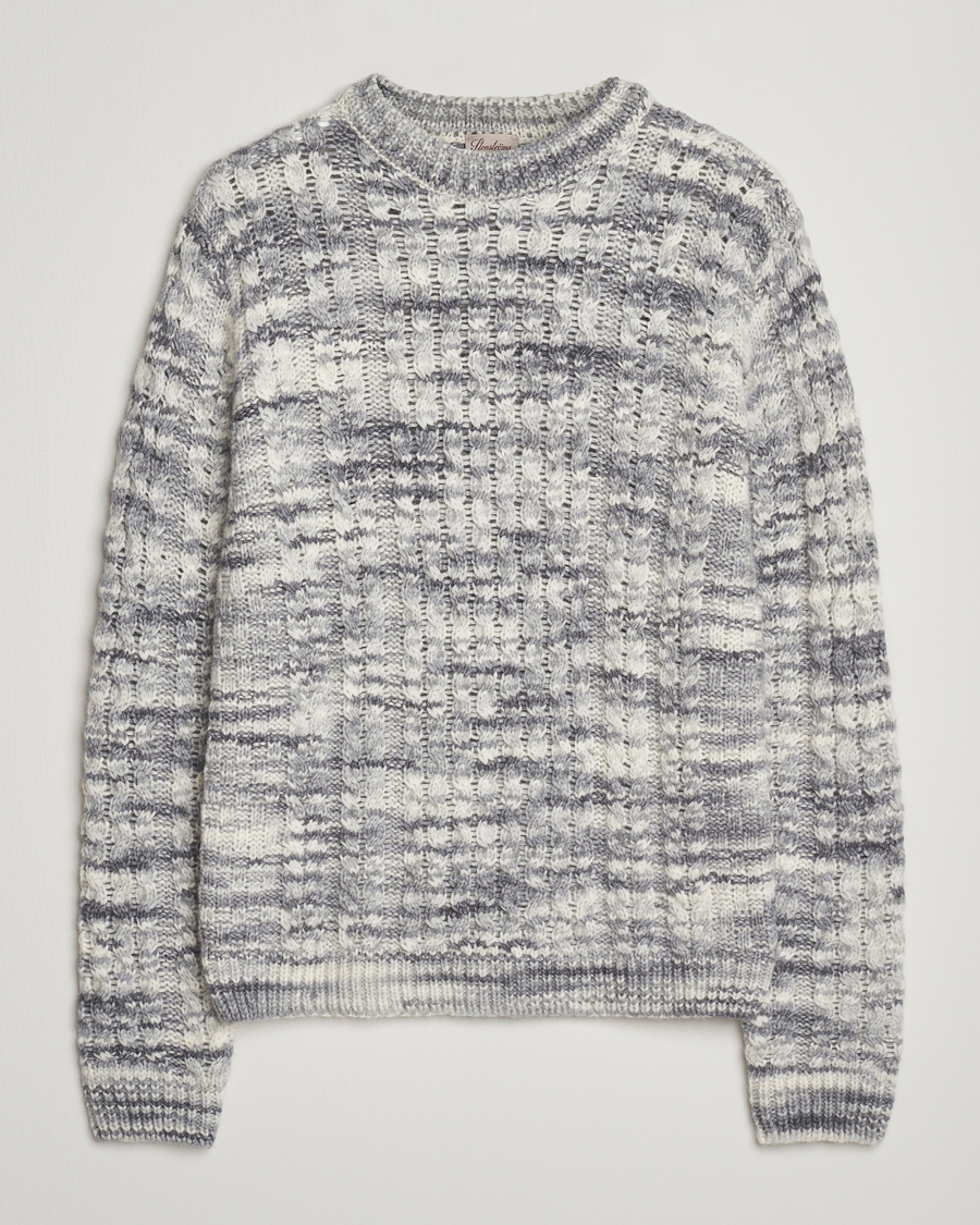 Men | Sweaters & Knitwear | Stenströms | Alpacka Cable Knitted Crew Neck Grey