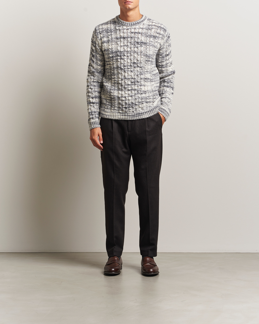 Men | Sweaters & Knitwear | Stenströms | Alpacka Cable Knitted Crew Neck Grey