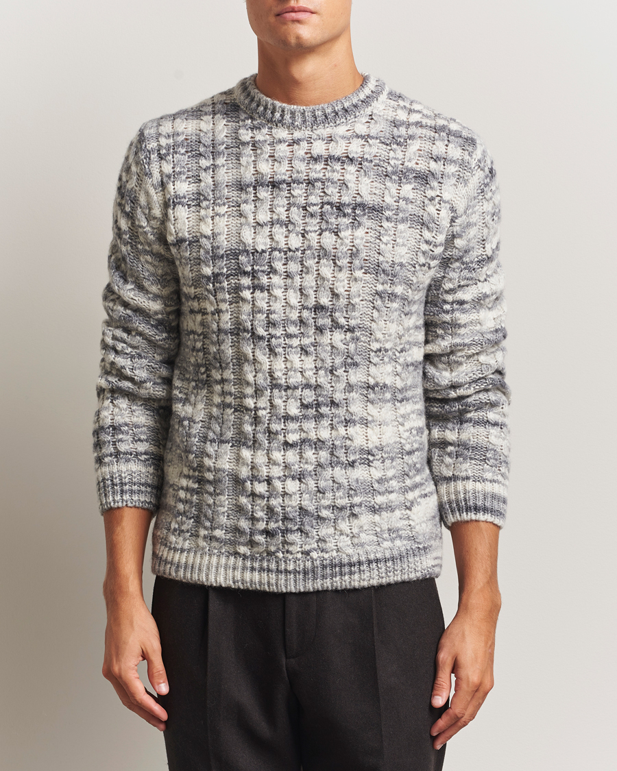Men | Sweaters & Knitwear | Stenströms | Alpacka Cable Knitted Crew Neck Grey