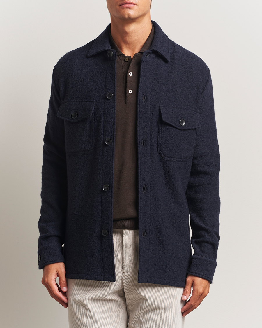 Men | Shirts | Stenströms | Felted Wool Overshirt Navy
