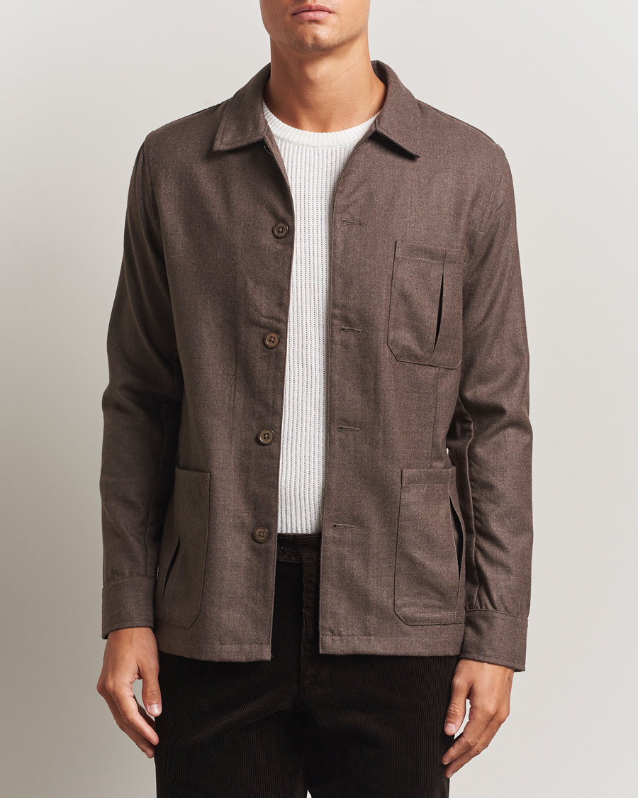 Men | Shirts | Stenströms | Wool Overshirt Brown