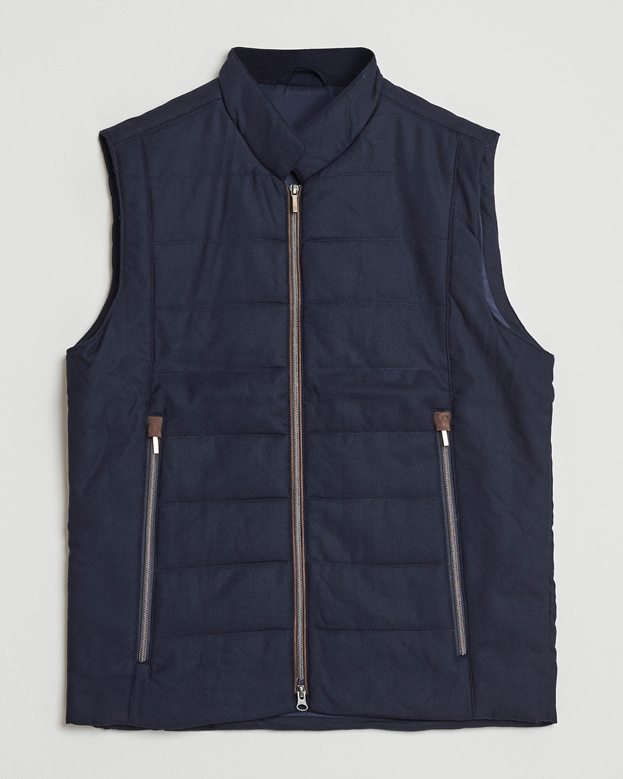 Men | Gilets | Stenströms | Wool Alcantara Detail Light Padded Vest Navy