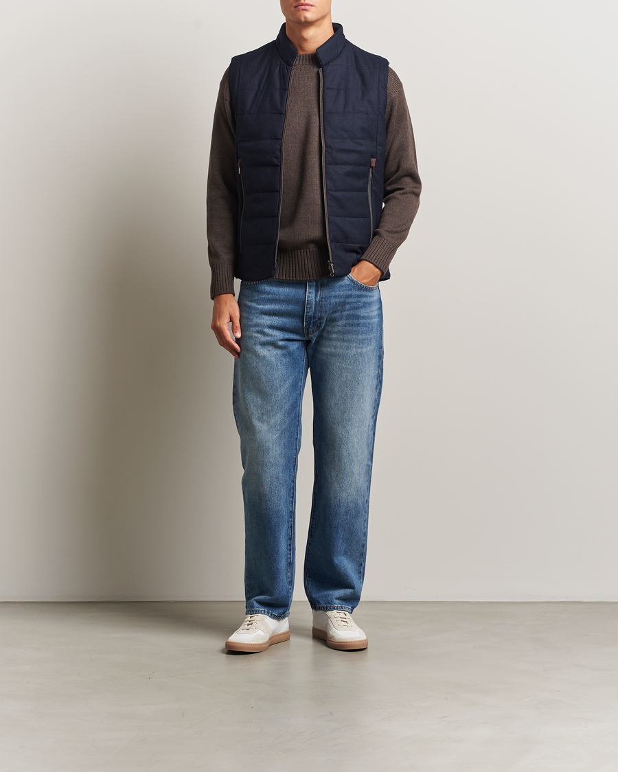 Men | Coats & Jackets | Stenströms | Wool Alcantara Detail Light Padded Vest Navy
