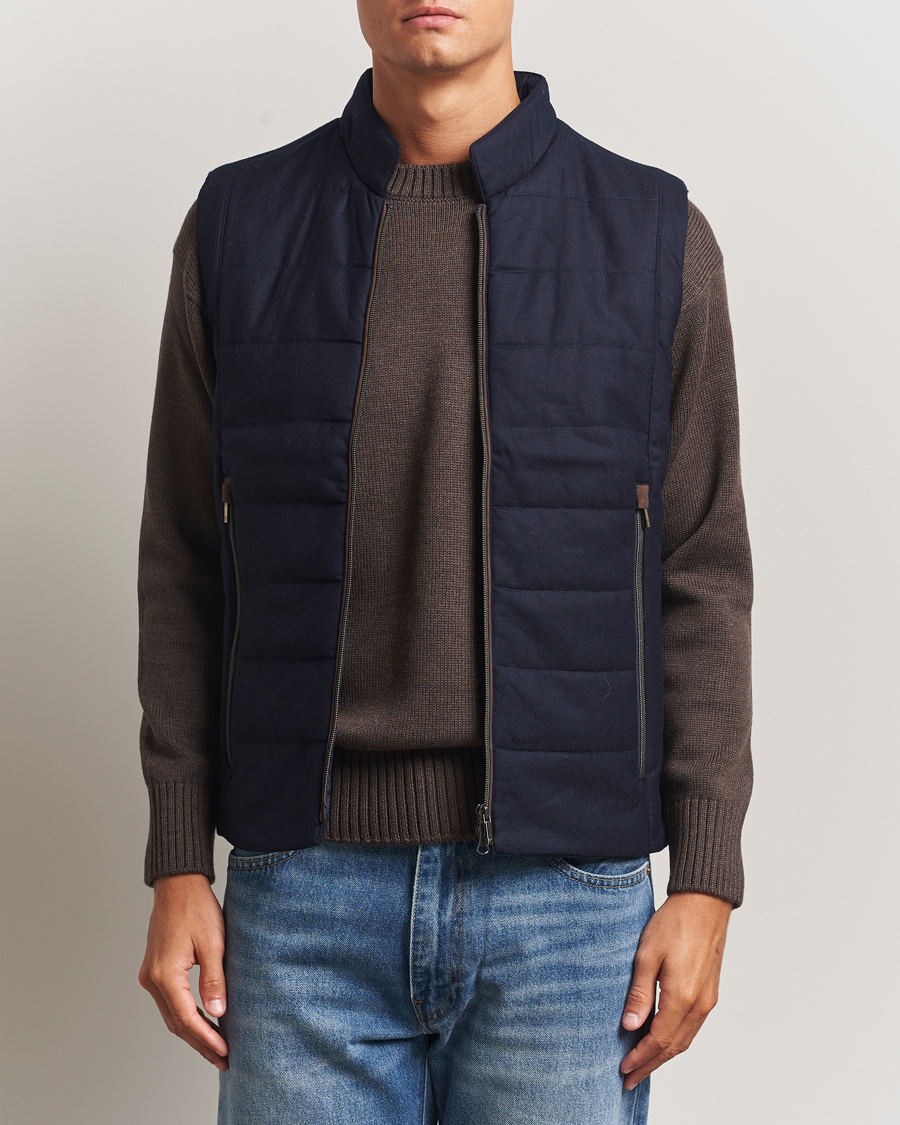 Men | Coats & Jackets | Stenströms | Wool Alcantara Detail Light Padded Vest Navy