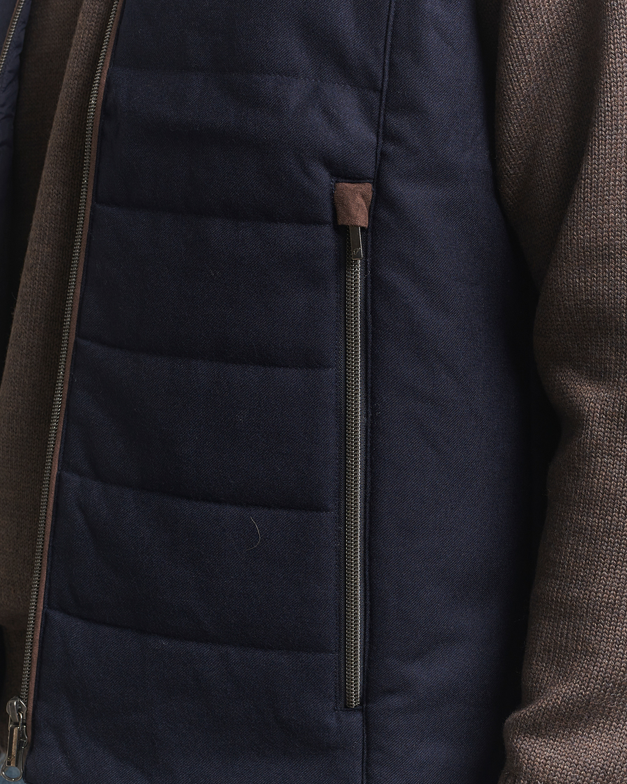 Men | Coats & Jackets | Stenströms | Wool Alcantara Detail Light Padded Vest Navy