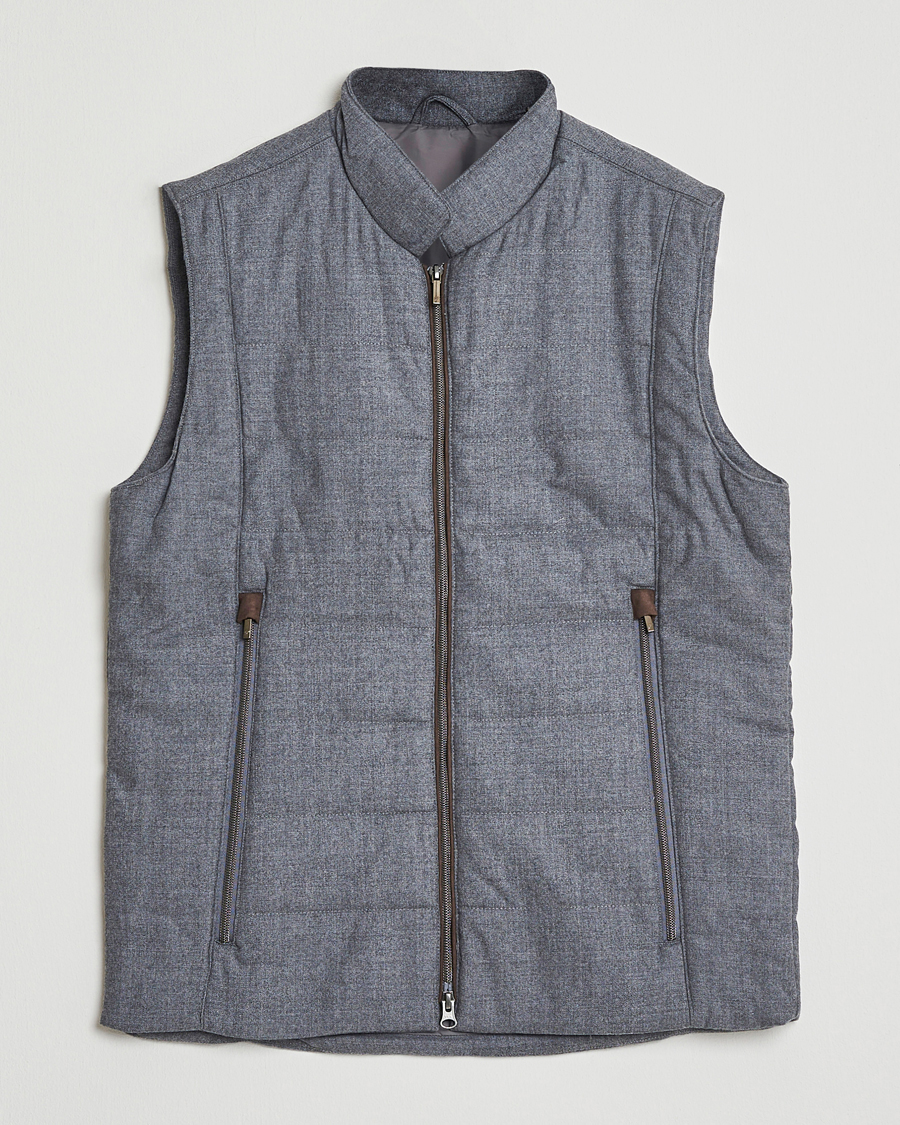 Men | Gilets | Stenströms | Wool Alcantara Detail Light Padded Vest Grey
