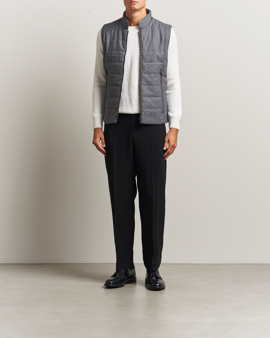 Men | Gilets | Stenströms | Wool Alcantara Detail Light Padded Vest Grey