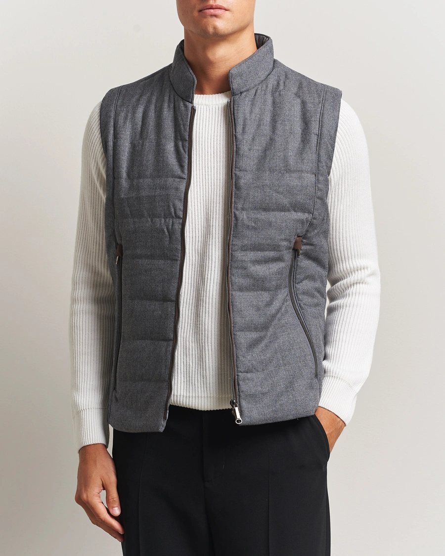 Men | Gilets | Stenströms | Wool Alcantara Detail Light Padded Vest Grey