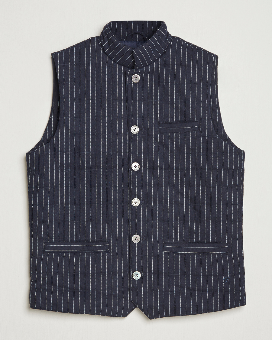 Men | Gilets | Stenströms | Wool Pinstripe Padded Vest Blue