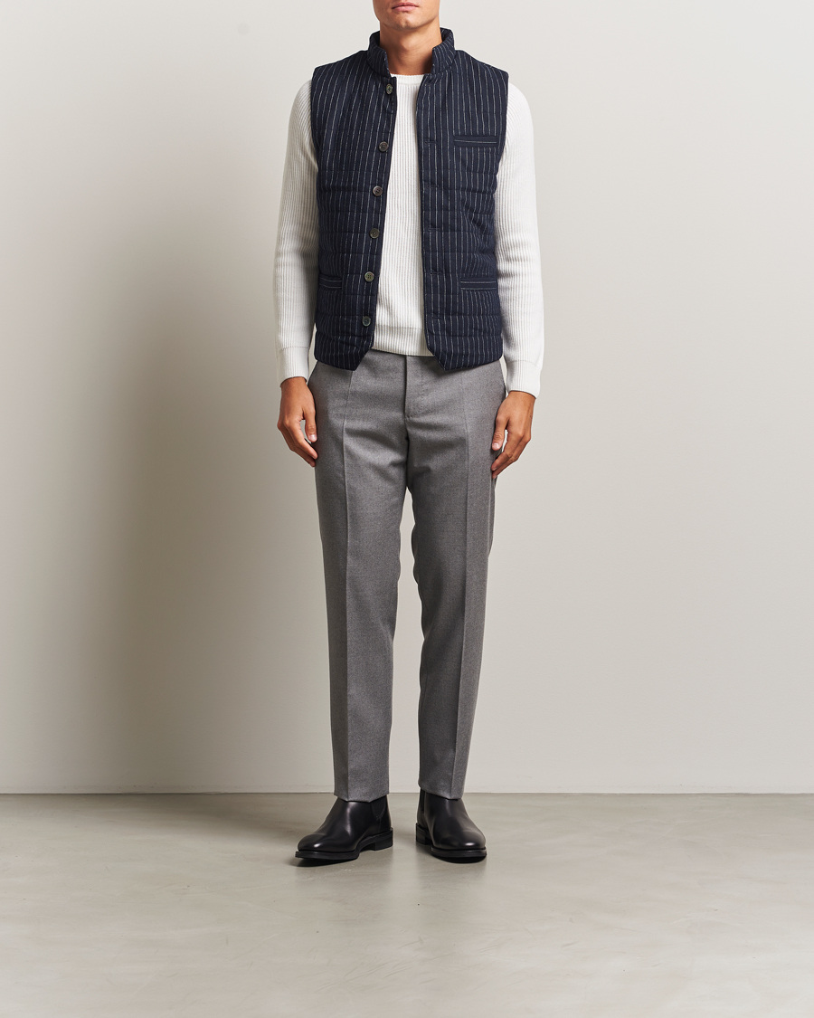 Men | Gilets | Stenströms | Wool Pinstripe Padded Vest Blue