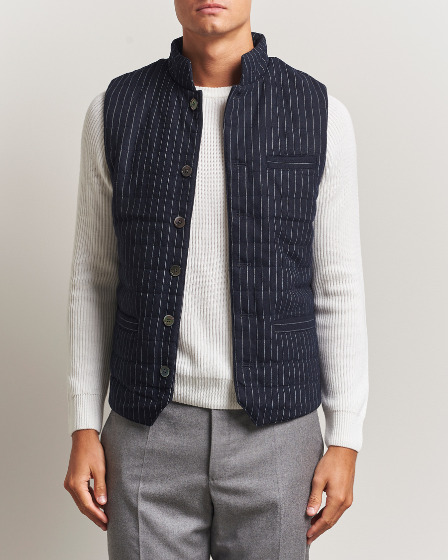 Men | Gilets | Stenströms | Wool Pinstripe Padded Vest Blue