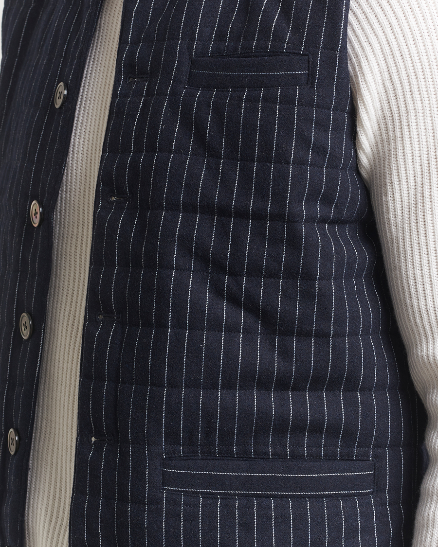Men | Gilets | Stenströms | Wool Pinstripe Padded Vest Blue