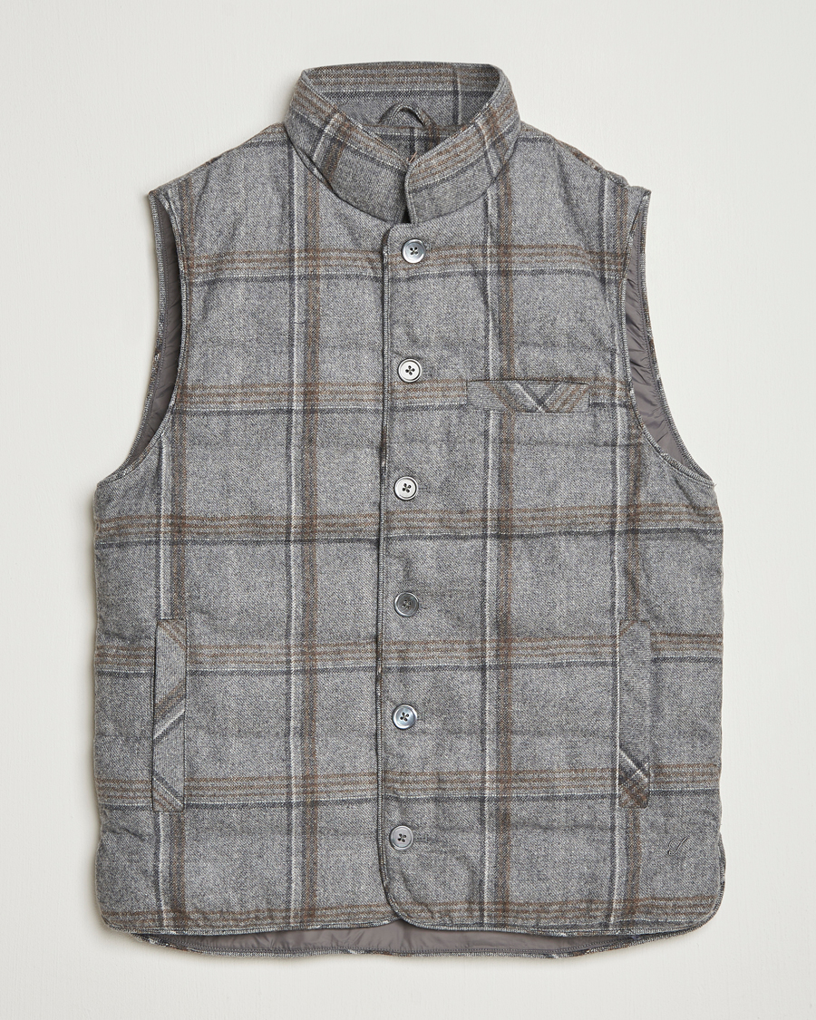 Men | Coats & Jackets | Stenströms | Check Wool Padded Vest Grey
