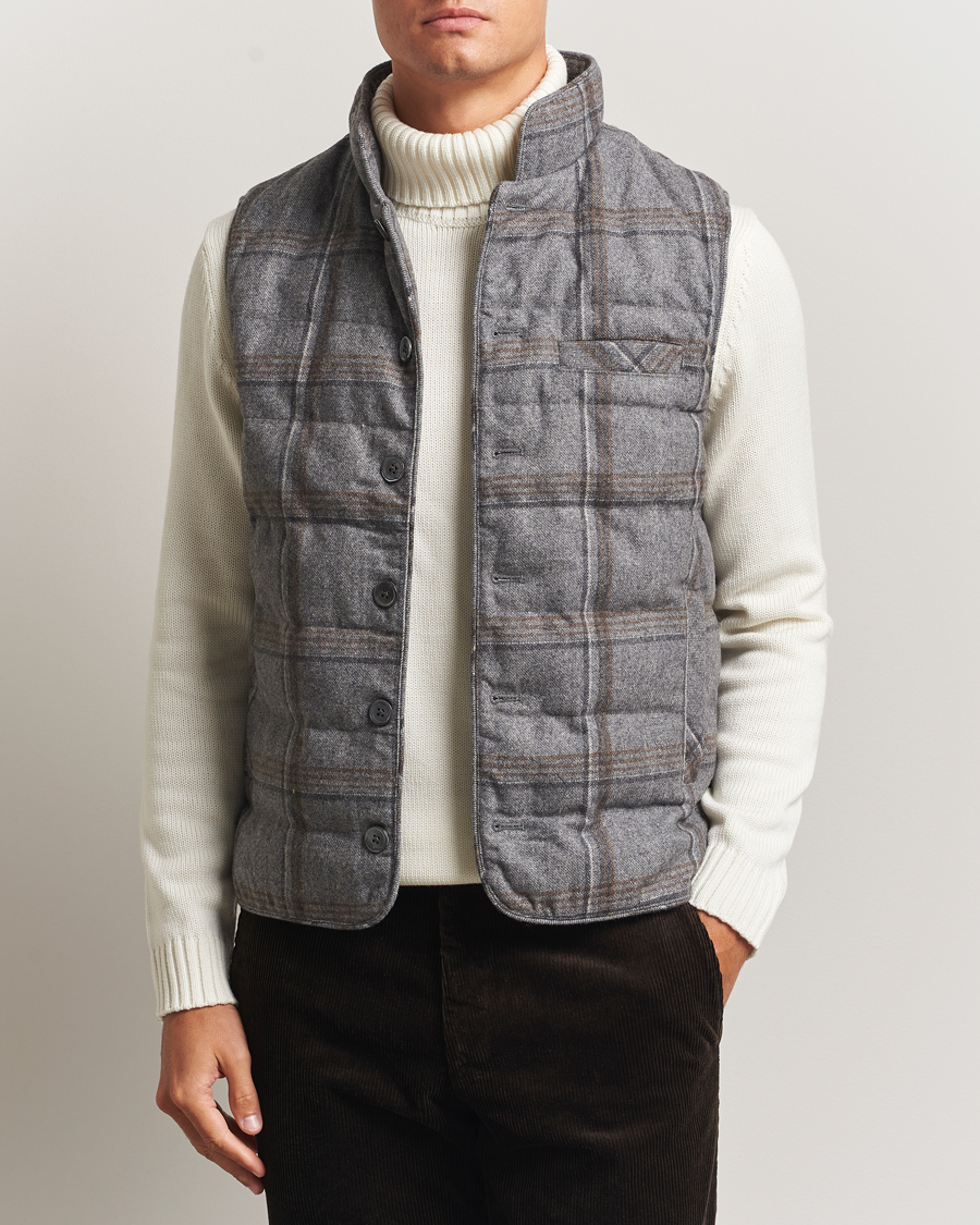 Men | Gilets | Stenströms | Check Wool Padded Vest Grey