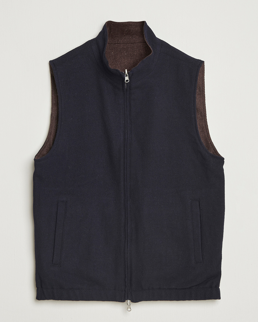 Men | Gilets | Stenströms | Reversible Wool Vest Navy
