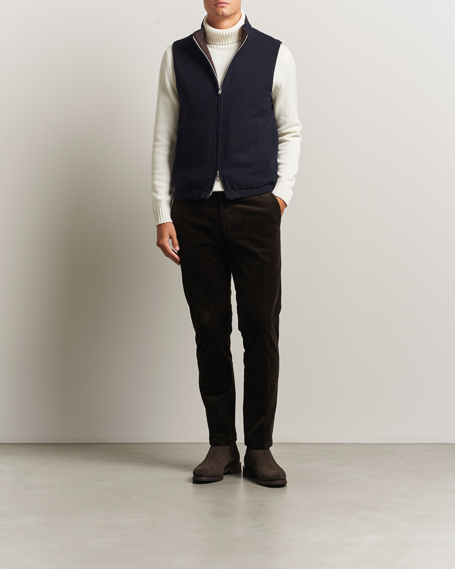 Men | Gilets | Stenströms | Reversible Wool Vest Navy