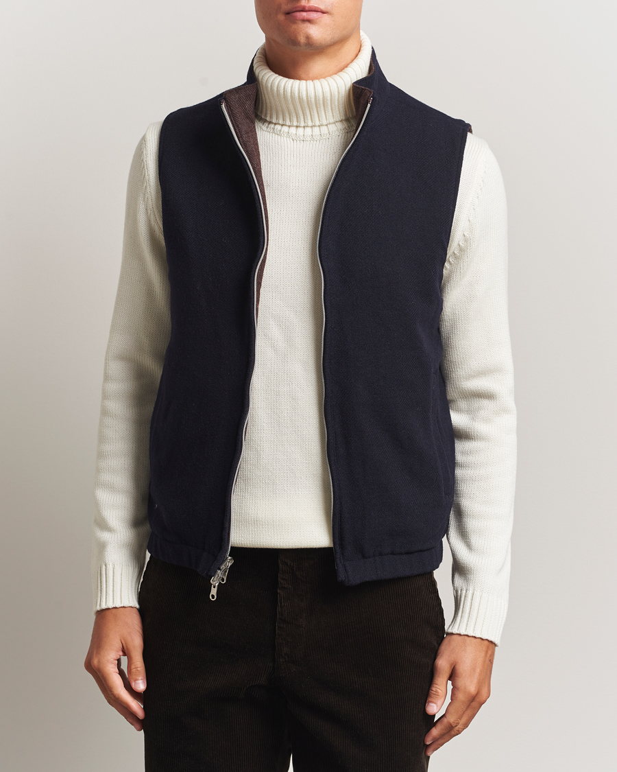Men | Gilets | Stenströms | Reversible Wool Vest Navy