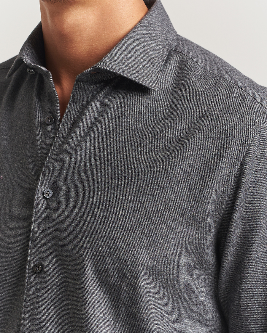 Men | Shirts | Stenströms | Regular Fit Cut Away Flannel Shirt Grey