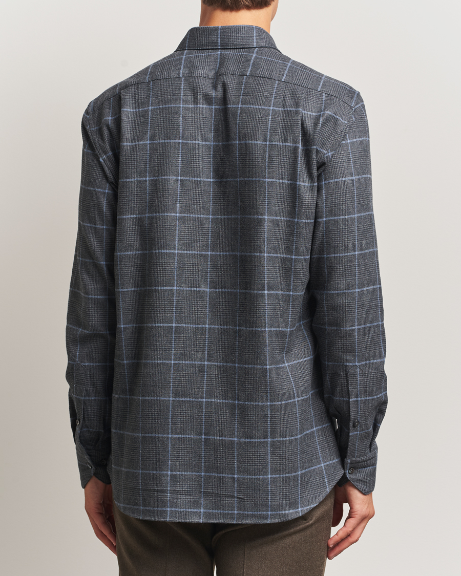 Men | Shirts | Stenströms | Regular Fit Overcheck Flannel Shirt Dark Grey
