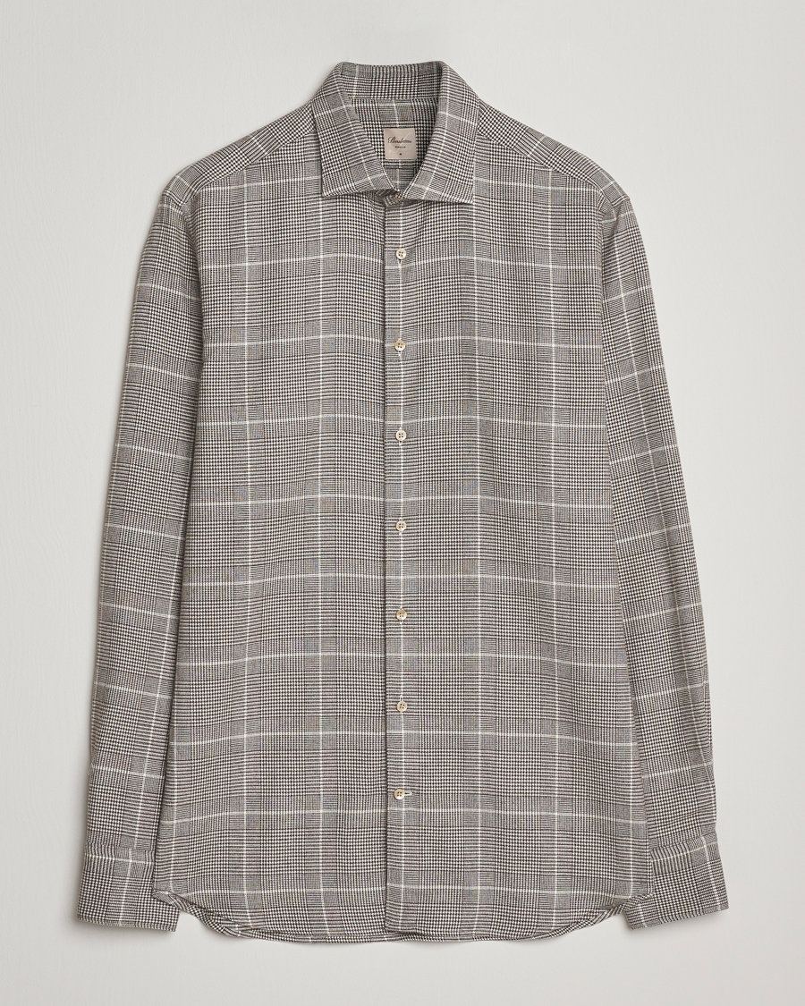 Men | Shirts | Stenströms | Regular Fit Glencheck Flannel Shirt Brown
