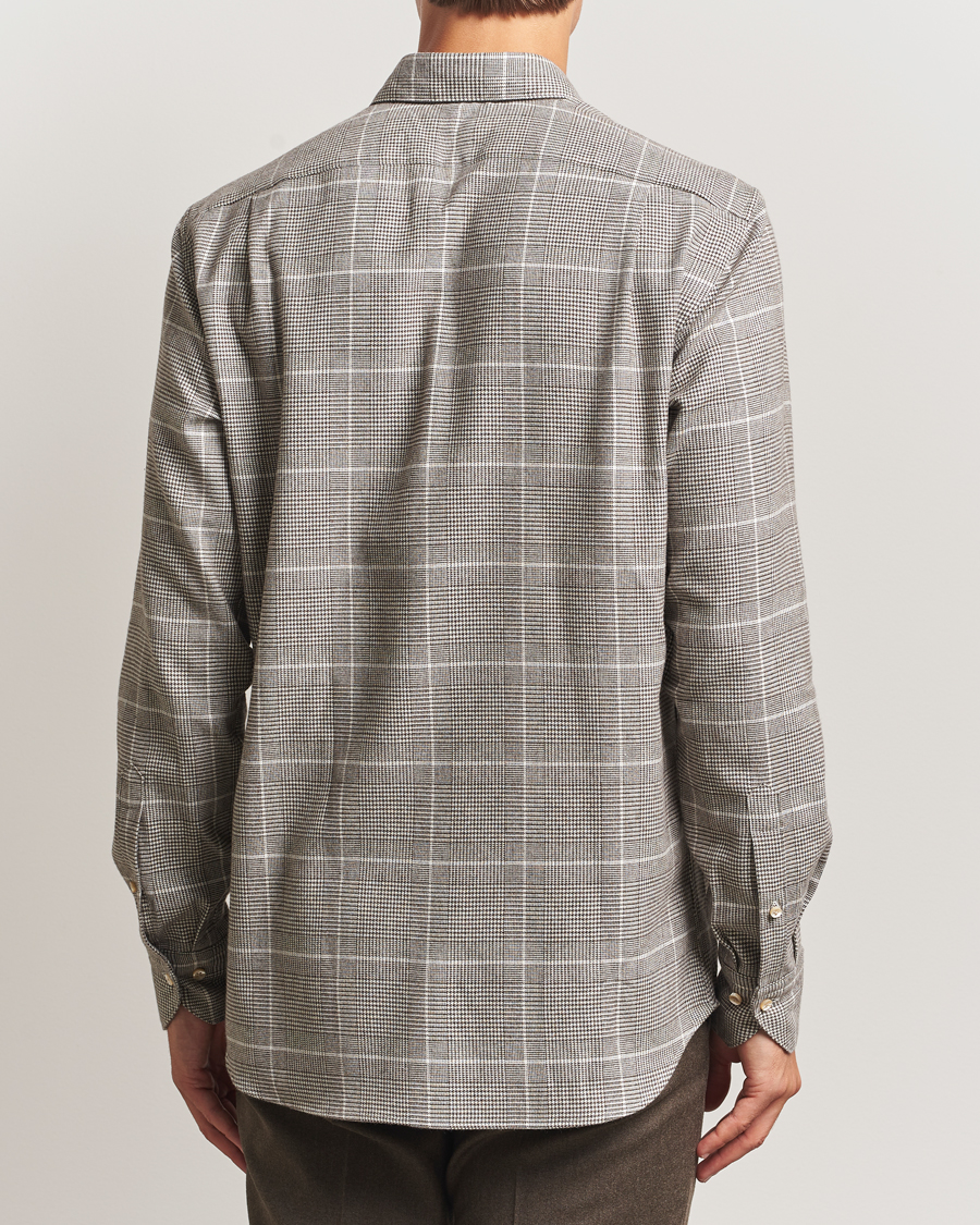 Men | Shirts | Stenströms | Regular Fit Glencheck Flannel Shirt Brown