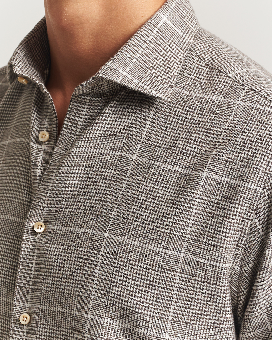 Men | Shirts | Stenströms | Regular Fit Glencheck Flannel Shirt Brown