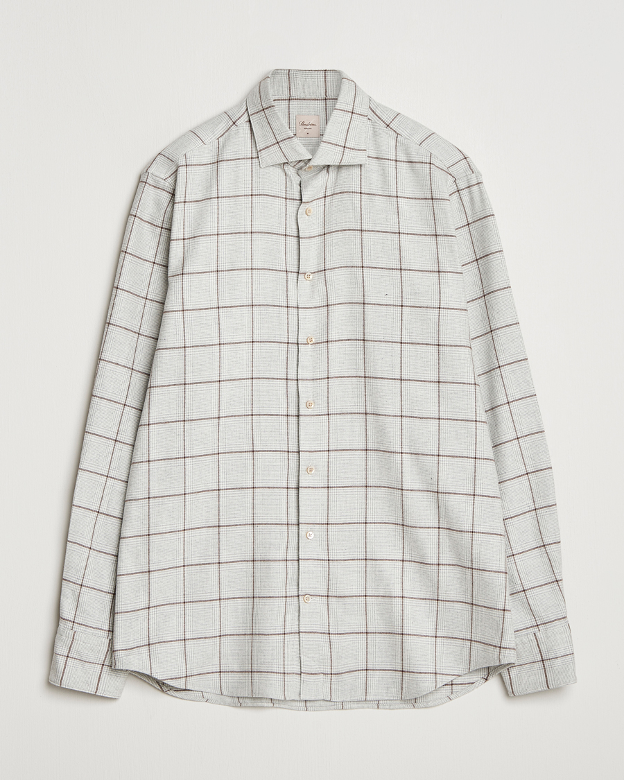 Men | Shirts | Stenströms | Regular Fit Overcheck Flannel Shirt Light Grey
