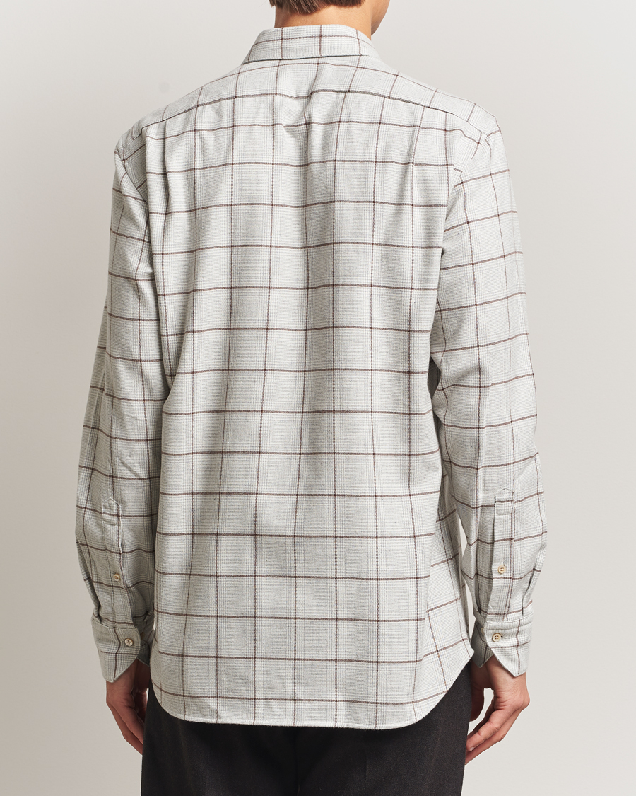 Men | Shirts | Stenströms | Regular Fit Overcheck Flannel Shirt Light Grey